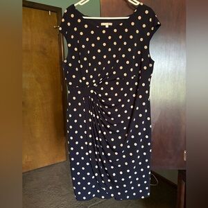 Navy & Beige FLATTERING Ruched Wrap Midi Dress